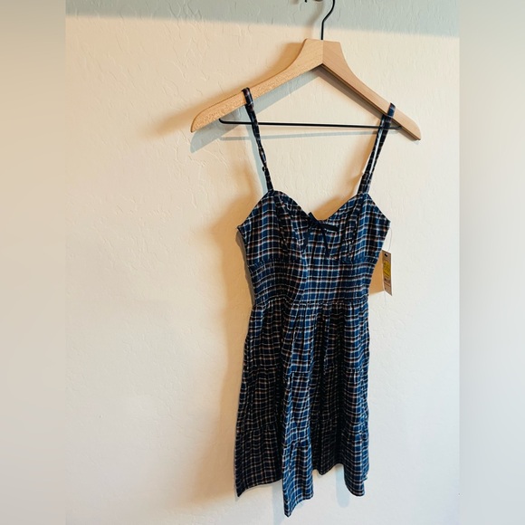 No Boundaries Women’s Plaid Y2K Babydoll Skater Preppy Bow Dress Size XS Pockets - Picture 2 of 7